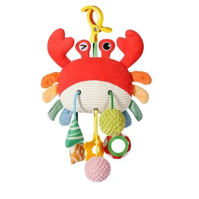 Produktbild von Montessori Baby Spielzeug 0–36 Monate – Sensorisches Hängespielzeug Krabbenform mit Clip für Kinderwagen & Autositz