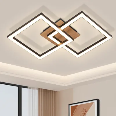 Obrázok produktu pre ZMH LED stropné svietidlo stropné svietidlo drevo 3000K teplá biela moderný dizajn 24W malé hranaté svietidlo do obývačky svietidlo do kuchyne spálne jedálne