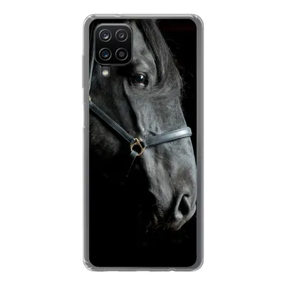 Produktbild von MuchoWow® Handyhülle Schutzhülle Hülle für Samsung Galaxy A12 Pferd - Schwarz - Halfter Silikon Softcase Handy Hülle - Bild