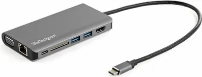Produktbild von StarTech.com USB C Multiport Adapter, USB-C Mini Travel Dock with 4K HDMI or 1080p VGA, 3x USB 3.0 Hub, SD, GbE, Audio, 100W PD Pass-Through, Portable Docking Station for Laptop/Tablet - USB 3.0 Mini Dock - Dockingstation - USB-C - VGA, HDMI - 1GbE