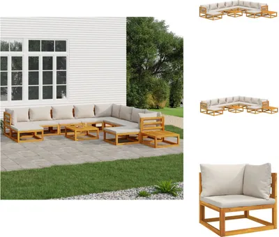 Image de vidaXL Ensemble salon de jardin 12 pièces avec coussins gris clair bois massif - Ensembles de meubles de jardin