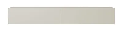 A long, rectangular TV stand with two doors, shown against a white background.