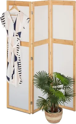 Imagen del producto de Pantalla divisoria - Delig - Biombo plegable - Alto x Ancho: 168 x 135,5 cm - Plástico y bambú - Separador de ambientes - Natural - Blanco