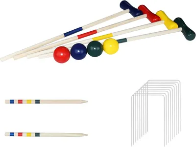 Produktbild von QEENTOE Krocket-Set Spiel, Crocket für 4 Spieler Kinder Erwachsene Outdoor Krocketspiel, Der Garten Spielspaß, für den Außenbereich - Holz