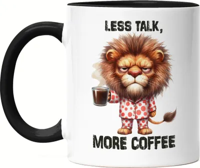 Produktbild von Less Talk More Coffee Lustiger Löwe Tasse Schwarz Kaffee Spruch Morgenmuffel Geschenkidee