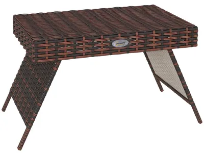 Zdjęcie produktu dla Stolik ogrodowy – stolik kawowy, stolik pomocniczy – wykonany z rattanu PE – odporny na warunki atmosferyczne – rama drewniana – wymiary: 60 x 41 x 41 cm – kolor: oliwkowy