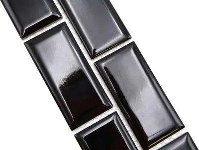 Produktbild von Bordüre Borde Mosaik schwarz glänzend Metrooptik Mosaikfliese Küchenwand Fliesenspiegel Bad Duschwand MOS26BORM-0303_f