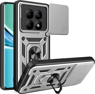 Produktbild von Outdoor Panzer Hülle für Xiaomi Redmi Note 15 4G / 5G Handyhülle mit Kameraschutz Ringhalter Silber