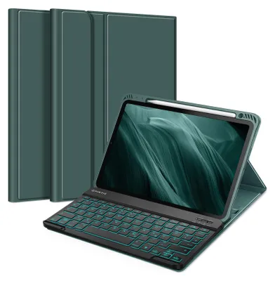 Produktbild von FINTIE Tastatur Hülle für iPad Air 11 Zoll M4/M3/M2 (2026/2025/2024), iPad Air 5/4 Gen 10.9" - 7-farbige Hintergrundbeleuchtung, TPU Rückseite Schutzhülle, Magnetische abnehmbare Keyboard, Dunkelgrün