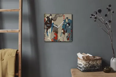 Produktbild von Coloray Hodiny Unikátní 30x30 cm  Tiché hodiny Pro obývací pokoj a kuchyň Nástěnné hodiny Plátno Bílé ručičky hodin - Asijské tradiční samuraj