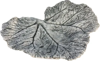 Productafbeelding van Mooie vogeldrinkbak met bladmotief, gemaakt van steengietwerk, perfect voor de tuin, het terras of de voortuin. Vorstbestendig, weerbestendig en nieuw. 12 cm hoog, artikelnummer DE-1111
