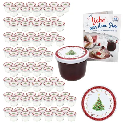 Produktbild von 100er Set Sturzglas 230ml Einmachglas + TO-Deckel 82 Weihnachtstraum + Heft