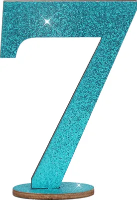Produktbild von Oblique Unique Zahl 7 Aufsteller aus Holz mit Glitzer Dekoration für Geburtstag Jubiläum Deko Tischdeko - türkis