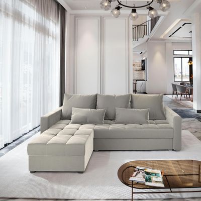 Masseno Ecksofa KOS PIK mit Schlaffunktion L-Form, Sofa mit Bettkasten, Wohnzimmersofa, Couch, Soffa, Bettsofa, Couchgarnitur- Beige, PAROS 02