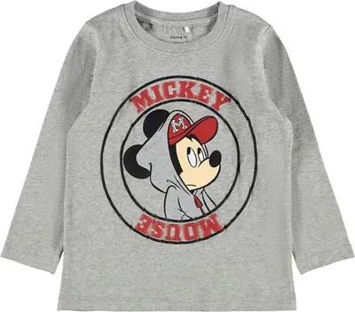 Image de T-shirt garçon Name It Mickey à manches longues en coton marron 80