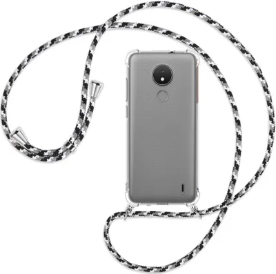 Produktbild von Handykette Backcover-Schutzhülle mit Band (Metall silberfarben) für Nokia C21, Nokia C20 - schwarz/grau/weiß