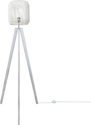 Produktbild von Stehlampe Modern Wohnzimmer Schlafzimmer Rattan Optik Boho Korb Stehleuchte E27 Lampenschirm Weiß (Ø28 cm) Lampenfuß Stehleuchte Weiß