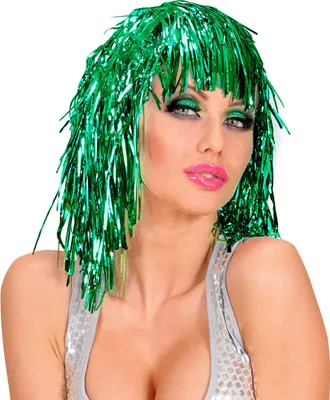 Produktbild von Lametta Party Disco Perücke grün für Damen