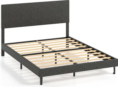 Produktbild von COSTWAY Polsterbett mit Lattenrost, Bettrahmen mit höhenverstellbarem Kopfteil & Höhe 30cm, Bettgestell ohne Matratze, in Grau Samt 160 x 200 cm