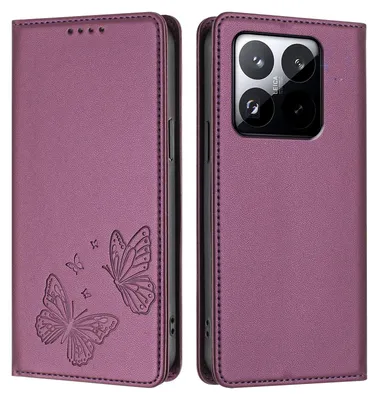 Produktbild von Lederhülle für Xiaomi 15T, Schmetterling Prägung Leder Brieftasche Schutzhülle mit Ständer Lila