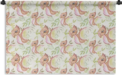 Produktbild von MuchoWow® Wandteppich Wandbehang Dinosaurier - Kinderzimmer - Muster - Mädchen - Kinder - Rosa 90x60 cm Tapisserie Dekoration Wandtuch - Wandskulpturen - Bildteppich