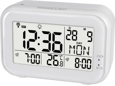 Produktbild von Premium Design-Funkwecker mit Akku automatisches Nachtlicht Datumsanzeige Temperaturanzeige USB-Ladekabel 2 Alarme Snooze Hintergrundbeleuchtung Touch Ansteigender Alarmton Reisewecker Funkuhr Tischuhr