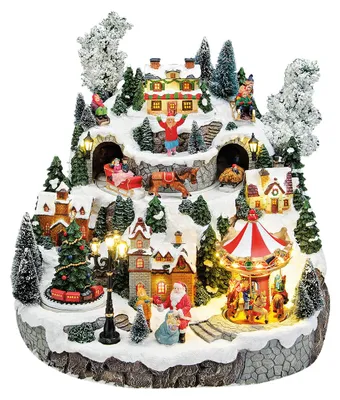 Productafbeelding van Winterscène met licht, muziek, bewegende Sint-Nicolaaskoets, boom, carrousel, van poly, 33x33x32cm