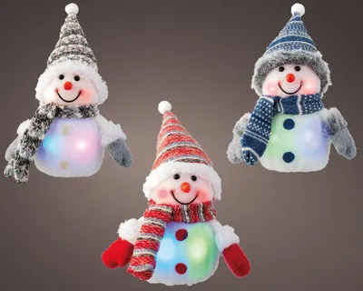Produktbild von Schneemänner 3er-Set mit LED-Lichtern in wechselnden Farben - 15 cm