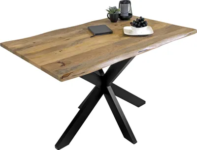 Produktbild von Esstisch Baumkante Massiv Mango naturfarben 160 x 85 schwarz Spider-Gestell Tiger