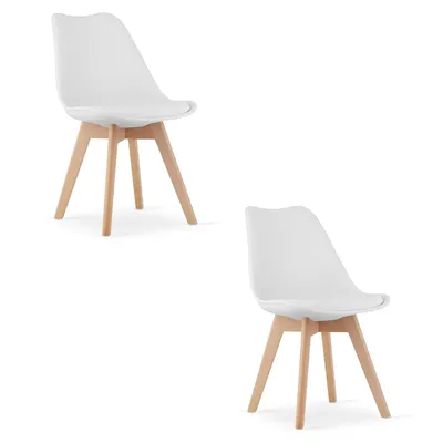 Produktbild von Home Collective 2er Set Esszimmerstuhl Stuhl Wohnzimmerstuhl 2x weiss mit Kunststoffbeinen in natur, bequemer & stabiler Schalenstuhl