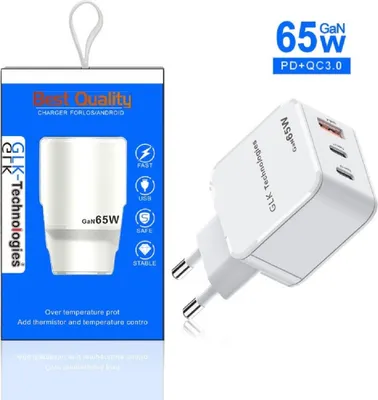 Produktbild von GLK-Technologies 65 W 65W USB Typ C / USB Wandladegerät Schnell Ladegerät Weiß