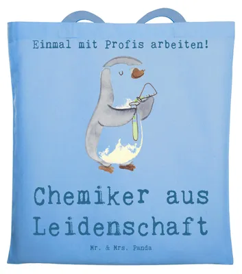 Produktbild von Mr. & Mrs. Panda Tote Bag Chemiker Leidenschaft - Sky Blue - Geschenk, Beutel, Labor, Spruch, Einkaufstüte, Chemielaborant, Tasche, Laptoptasche, Witzig, Beruf