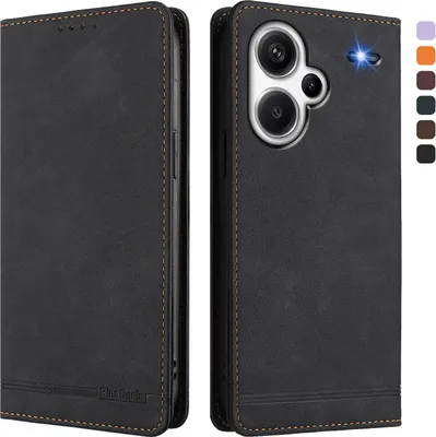 Image de Etui pour Xiaomi Redmi Note 13 Pro+, étui rétro en cuirPolyuréthaneavec support et fentes pour cartes de crédit Noir