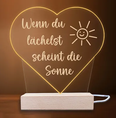 Produktbild von INDIGOS UG - LED Nachttischlampe - Herz - Spruch 1 - Valentinstag - Herz mit Spruch - Nachtlicht - 3D-LED-Lampe - Weihnachten, Geburtstag - Geschenk für Freund, Freundin, Familie - Liebe