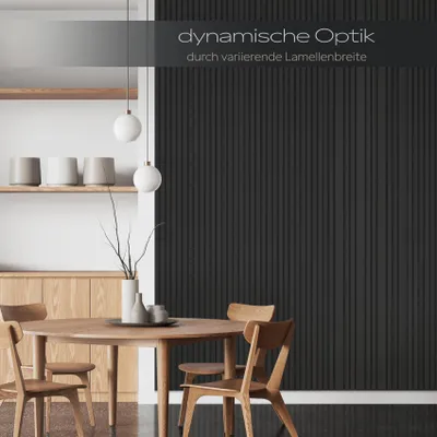 Produktbild von HEXIM Akustikpaneele 4 Stück 278x60cm Holz Mila - flexible Holzpaneele Platten Wandpaneele Wanddeko Kombipaneel Wandverkleidung Schalldämmung Akustikfilz schwarz (6.68m² Black Edition)