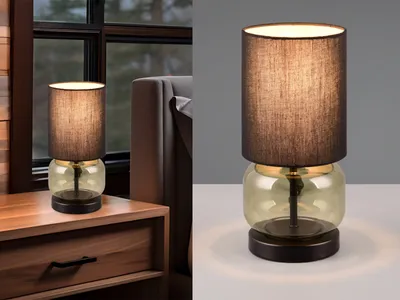 Produktbild von Tischleuchte 28cm mit Stoffschirm und Glas Grün