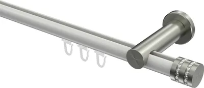 Produktbild von Interdeco Innenlaufstange / Gardinenstange mit Innenlauf Weiß / Edelstahl-Optik, Typ Platon Estana (Glitzerkappe), 20 mm Ø 1-läufig, 280 cm