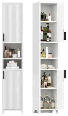 Produktbild von Hochschrank Badezimmer Weiß 30x30x170cm mit Kippschutz und verstellbaren Einlegeböden
