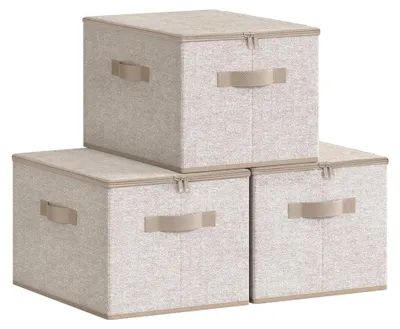 Produktbild von Aufbewahrungsbox mit Deckel, faltbare Stoffbox mit Griffen, Kleideraufbewahrungsbox, Vliesstoff, 3er-Set, 40 x 30 x 25 cm