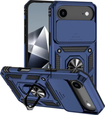 Produktbild von Hülle für iPhone Air mit Schiebe Kamera Schutz und Ringhalter Ständer Hybrid Schutzhülle Blau