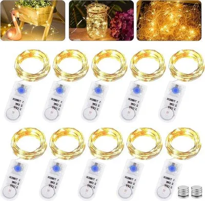 Immagine prodotto di Ghirlanda luminosa con timer, 10 pezzi, 2 m, 20 LED micro a batteria - Filo di rame, illuminazione natalizia per interni ed esterni - Feste, ricorrenze, fai da te.