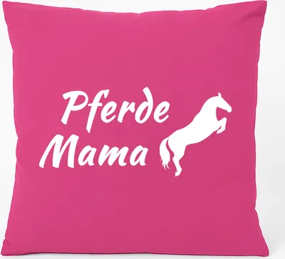 Produktbild von Huuraa Kissen Pferdemama Silhouette 40x40cm mit Füllung Fuchsia Baumwolle Dekokissen Geschenkidee