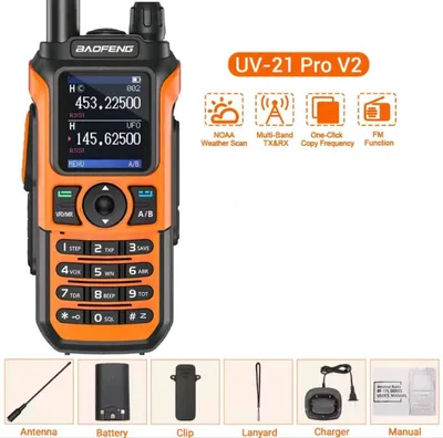 Produktbild von Wasserdichte Tri-Band-Funkgert Baofeng UV-21 PRO, bis zu 10 km Reichweite, 1,77" LCD-Bildschirm, 8 W, 999 Kanle, USB-C-Aufladung, UKW-Radio, Orange
