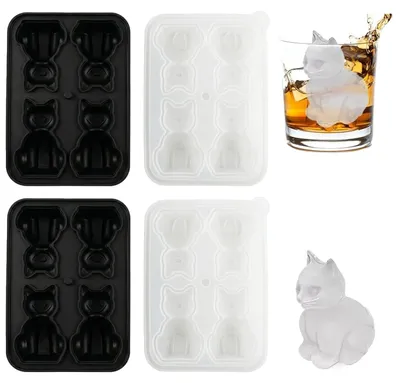 Eiswürfelform Katze, 2er Set, Silikon, BPA-frei, mit Deckel