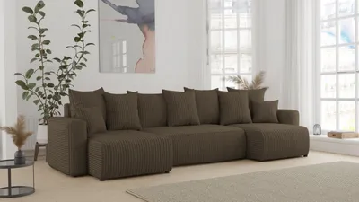 Zdjęcie produktu dla Narożnik z funkcją spania i podstawą do łóżka DENVER - U-shape w stylowym brązowym kolorze POSO