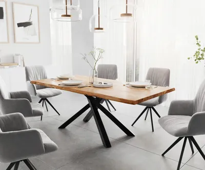 Produktbild von DELIFE Esstisch Edge 200x100 Akazie Natur Kreuzgestell Rechteck Schwarz Live-Edge