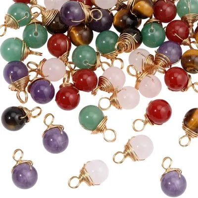 50 Natursteinanhänger, 5 Stile, Golddraht, Edelsteine, DIY-Schmuck