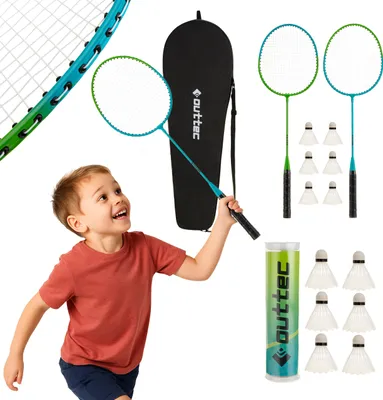Produktbild von Outtec® Badminton Set - 2x Schläger, 6x Federball, 1x Abdeckung - Spiel für Kinder & Erwachsene - für Outdoor, Garten, Strand