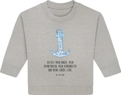 Produktbild von Mr. & Mrs. Panda Organic Baby Pullover Anker Blau 12. - 18. Monat - Heather Grey - Geschenk, Bullover, Lustige Sprüche