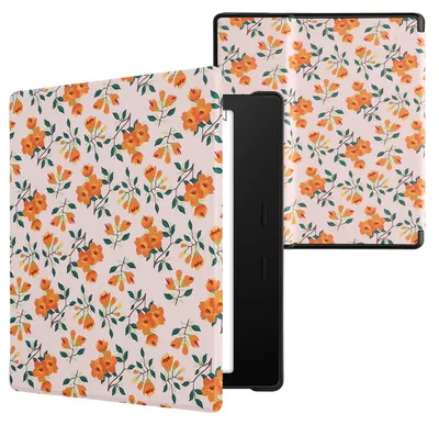 Produktbild von kwmobile Schutzhülle für Amazon Kindle Oasis 10. Generation Hülle - eReader Flip Case mit Auto Sleep Funktion - Gelbe Blumen mit Gelb Grün Beige